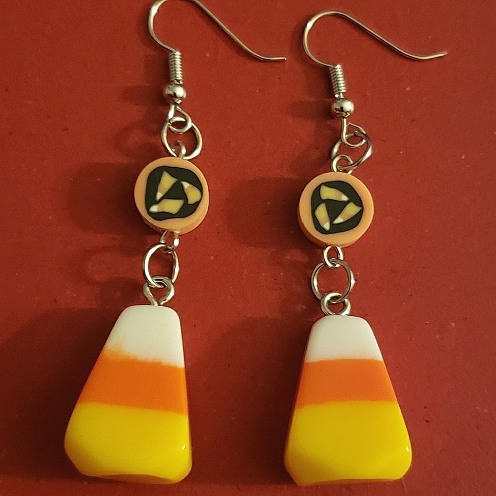 Handmade White Orange Yellow Candycorn dangle earrings